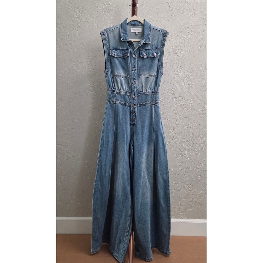 JP119.‎ Women's Denim Sleeveless Wide Leg Jumpsuit